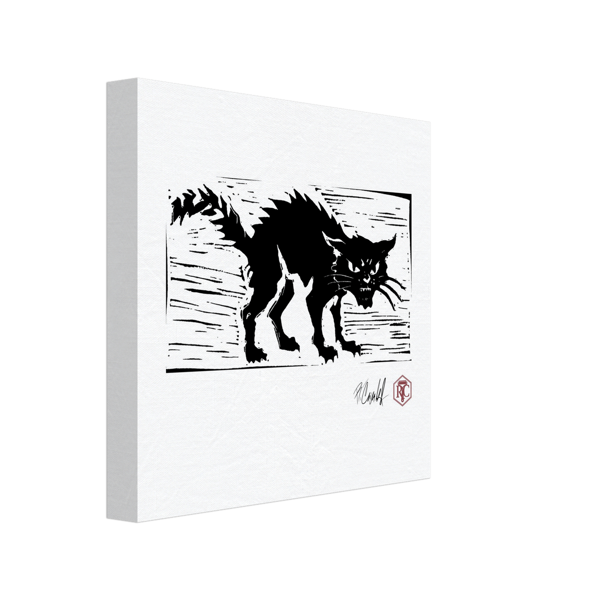Canvas print 20 × 20 cm with the linocut “Cat” – side view