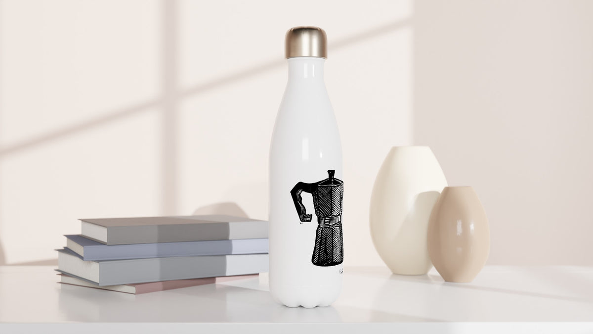 Stainless steel bottle with the linocut “Moka Pot” – view 3