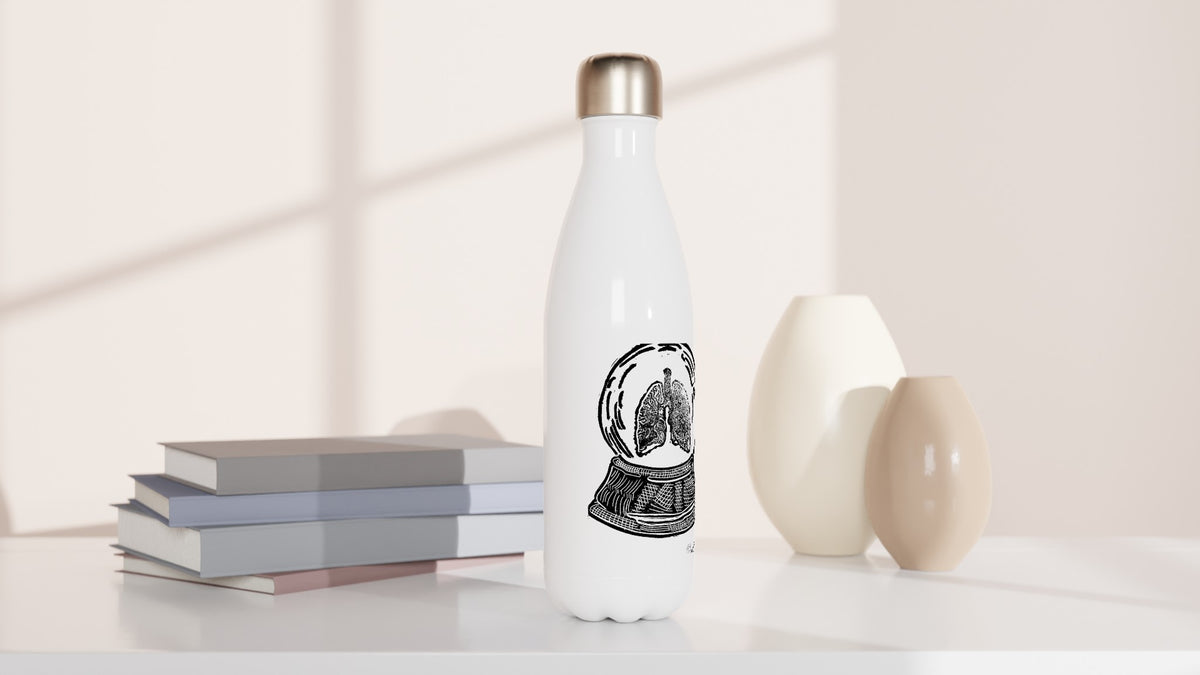 Stainless steel bottle with the linocut “Snow Globe Lungs” – view 3