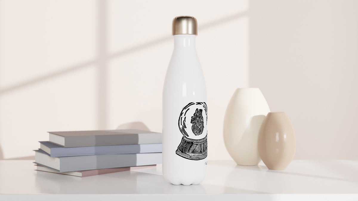 Trinkflasche aus Edelstahl mit Linolschnitt «Schneekugel Herz» – Ansicht 3