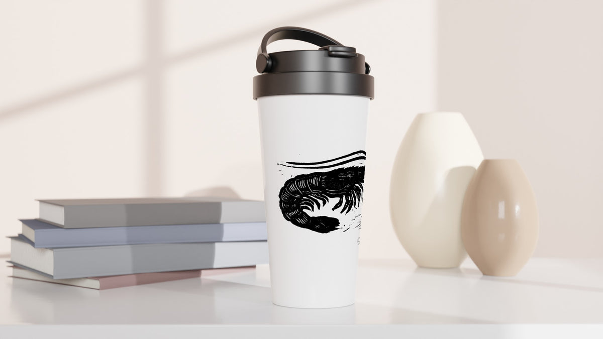 Stainless steel travel mug with the linocut “Shrimp” – view 3