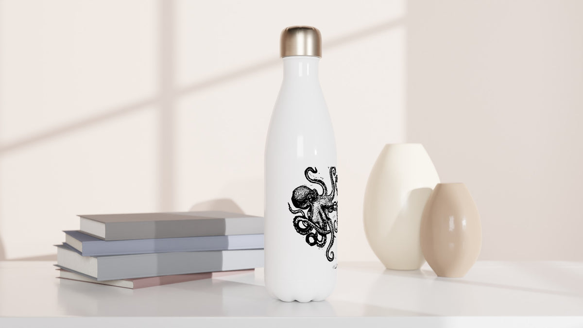 Stainless steel bottle with the linocut “Octopus” – view 3