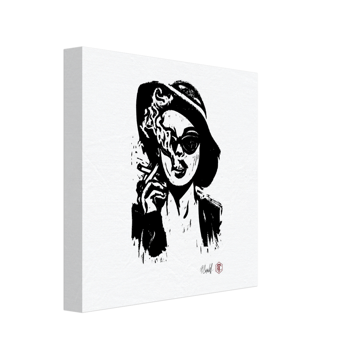 Canvas print 20 × 20 cm with the linocut “Smoke” – side view