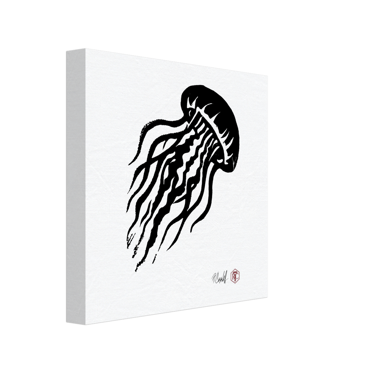 Canvas print 20 × 20 cm with the linocut “Jellyfish” – side view