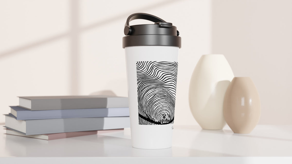 Stainless steel travel mug with the linocut “Waves” – view 3