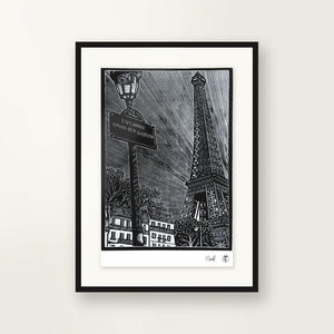Esplanade, Paris — original linocut A4