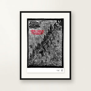 The Ladder — original linocut A3, framed