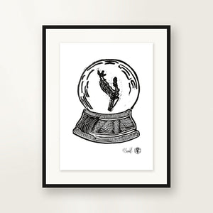 Snow Globe — Branch — small-format linocut, hand-printed