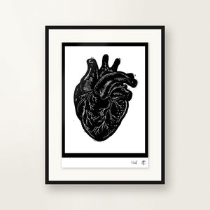 Anatomical Heart — small-format linocut, hand-printed