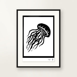 Jellyfish — small-format linocut, hand-printed