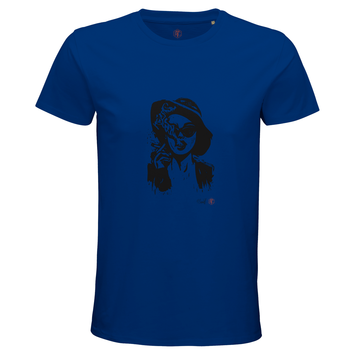 Organic cotton T-shirt with the linocut “Smoke” – royal blue, men’s cut