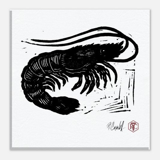 Canvas print 20 × 20 cm with the linocut “Shrimp” – front view