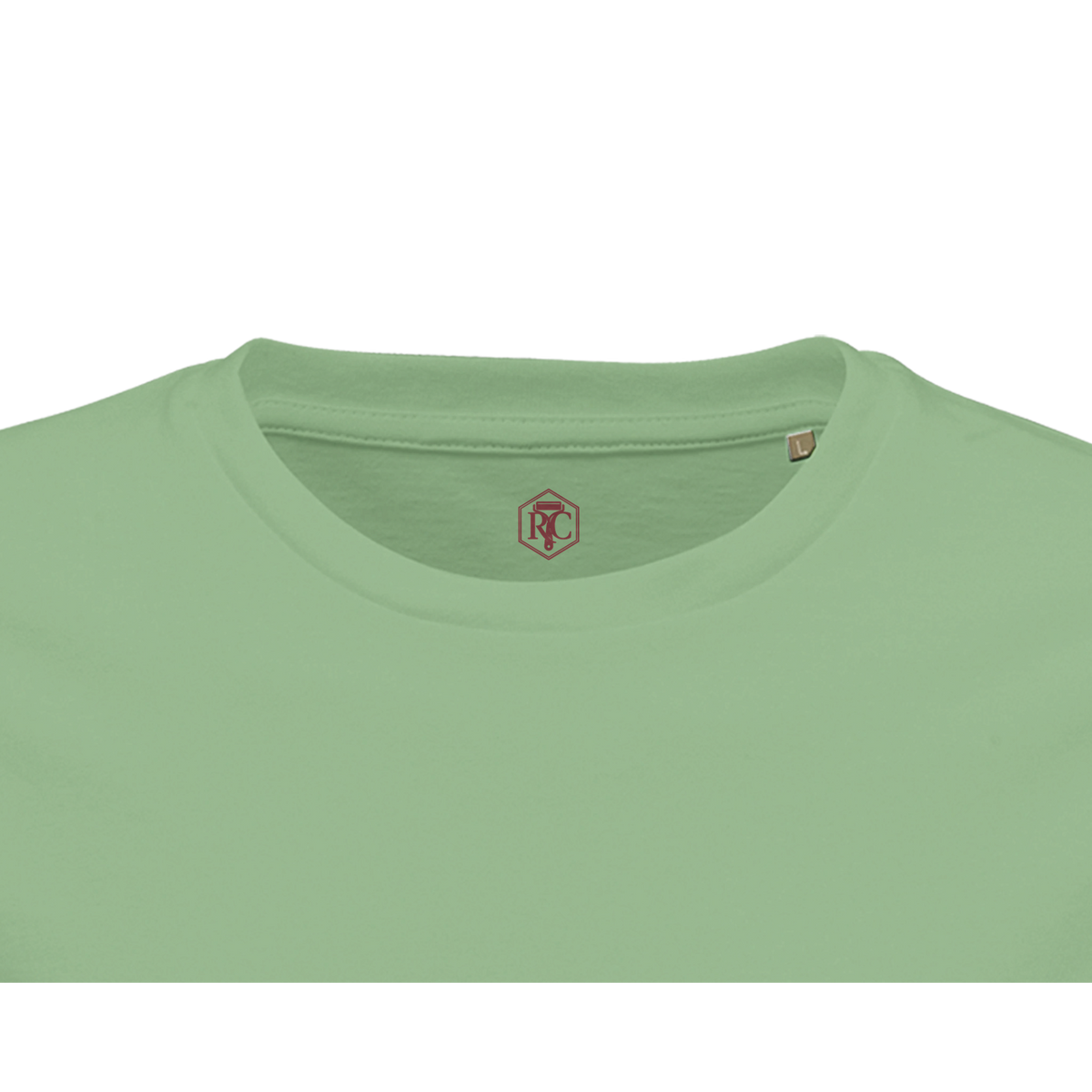 Collar with neck label in the shirt colour – T-shirt “Snow Globe Moka Pot”, apple green, men’s cut