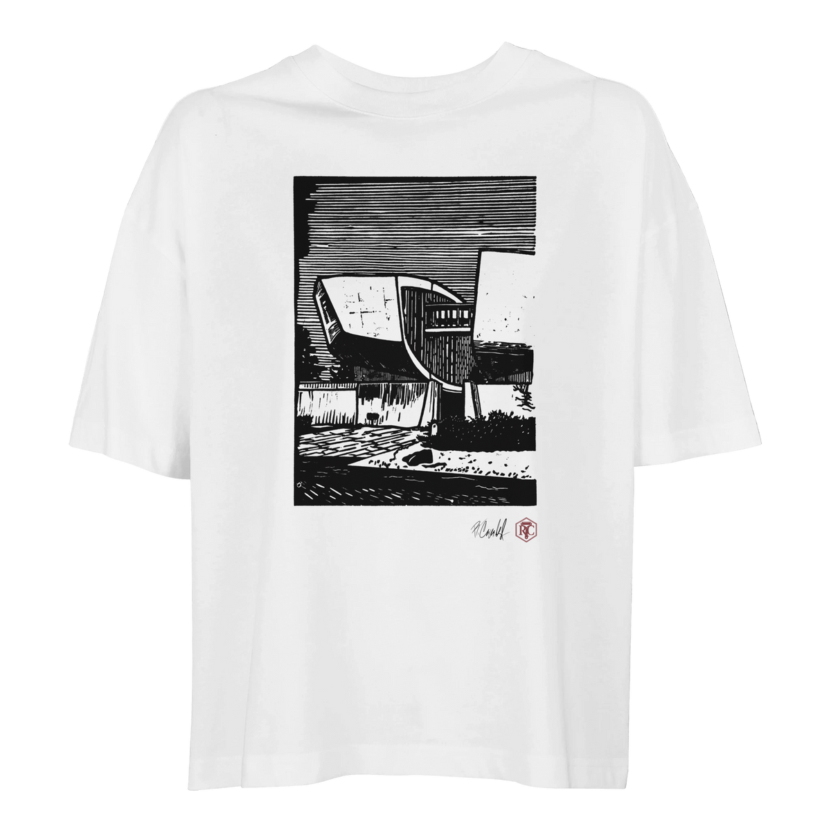 Organic cotton T-shirt with the linocut “SNP” – white, women’s cut