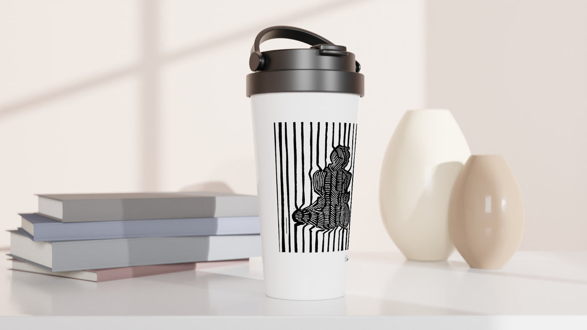 Stainless steel travel mug with the linocut “Stripes” – view 3