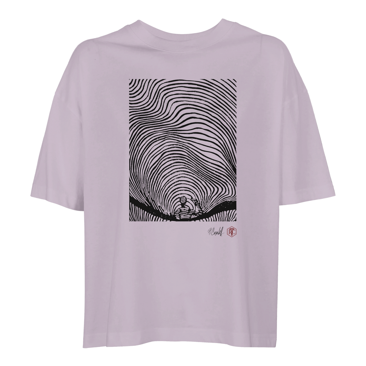 Organic cotton T-shirt with the linocut “Waves” – lilac, women’s cut