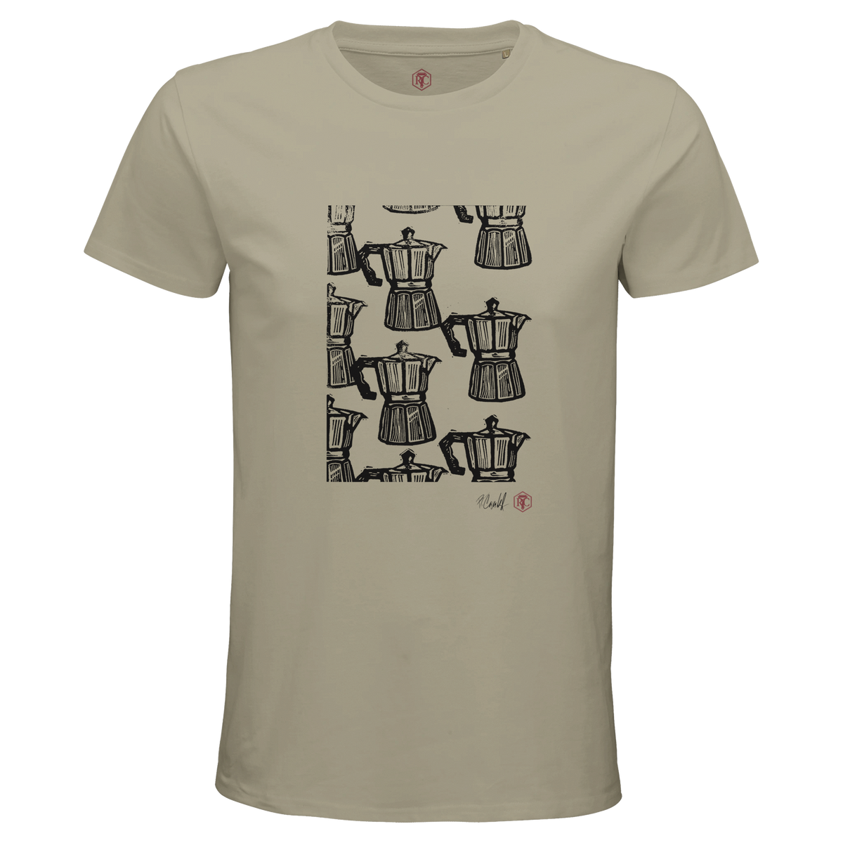 Organic cotton T-shirt with the linocut “Moka” – sand, men’s cut