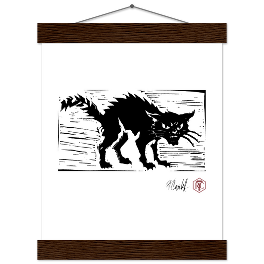 Poster 20 × 25 cm with wooden hanger, linocut “Cat” – front view