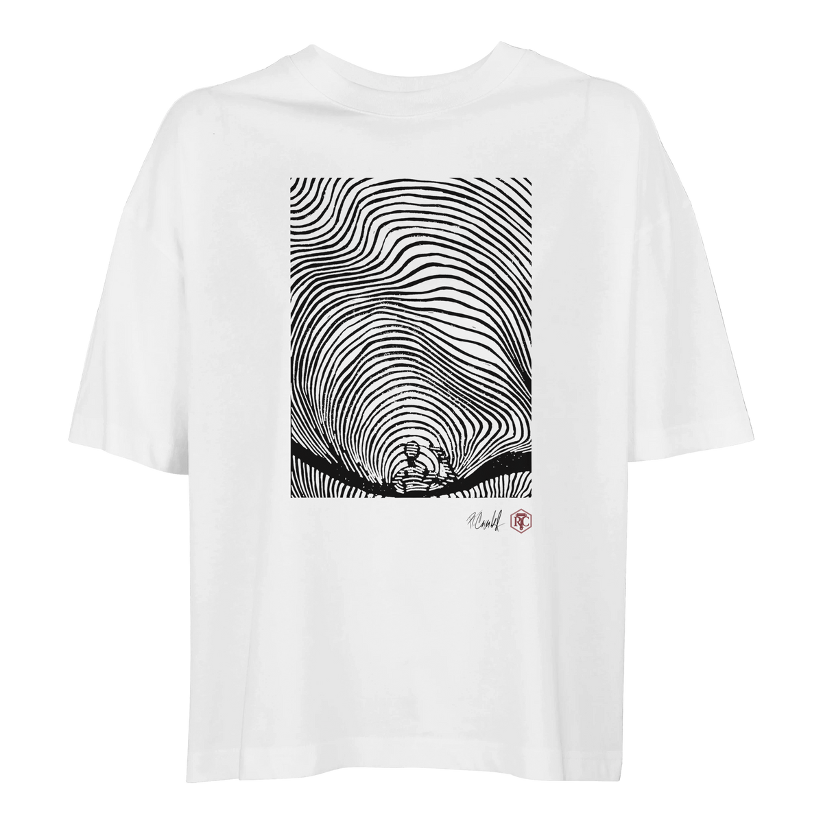 Organic cotton T-shirt with the linocut “Waves” – white, women’s cut