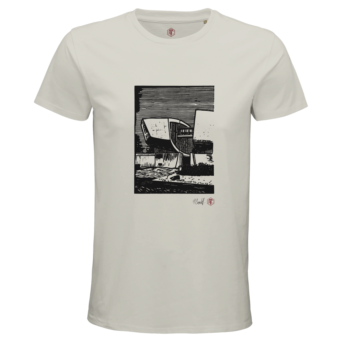 Organic cotton T-shirt with the linocut “SNP” – ash grey, men’s cut