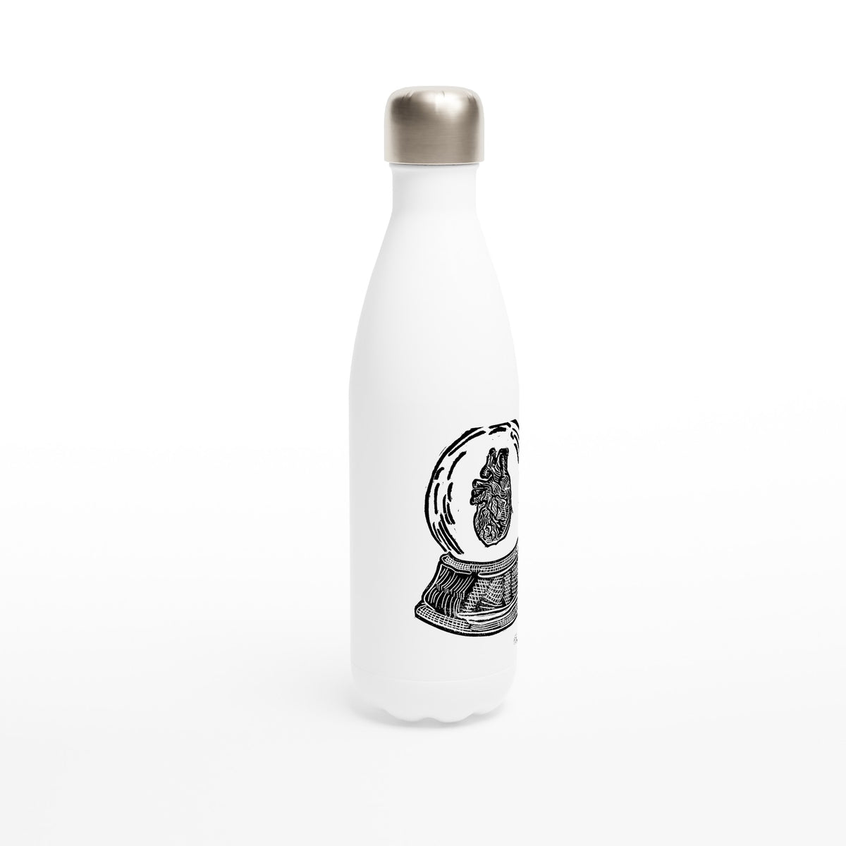 Trinkflasche aus Edelstahl mit Linolschnitt «Schneekugel Herz» – Ansicht 2