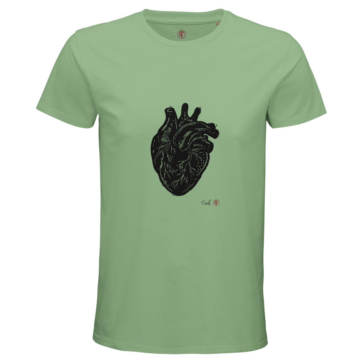 Organic cotton T-shirt with the linocut “Anatomical Heart” – apple green, men’s cut
