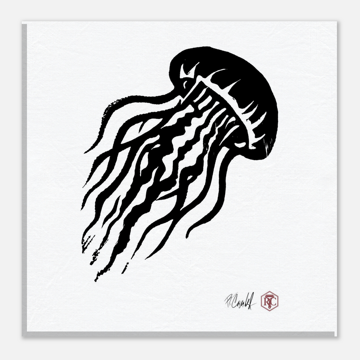 Canvas print 20 × 20 cm with the linocut “Jellyfish” – front view