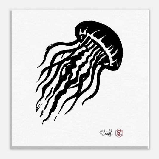 Canvas print 20 × 20 cm with the linocut “Jellyfish” – front view