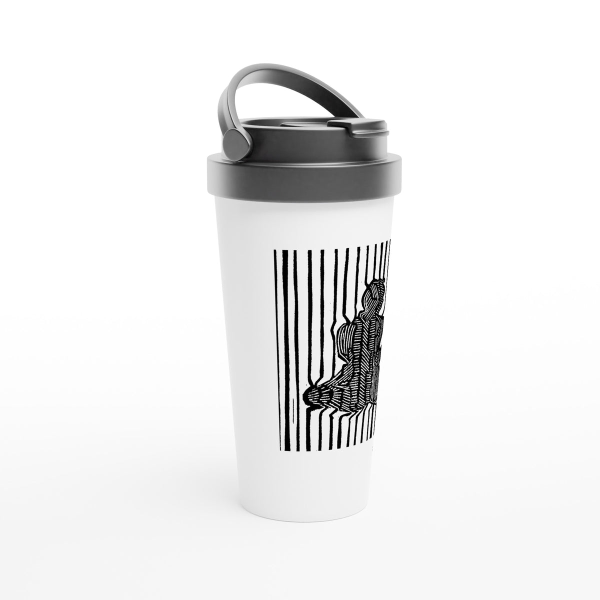 Stainless steel travel mug with the linocut “Stripes” – view 2
