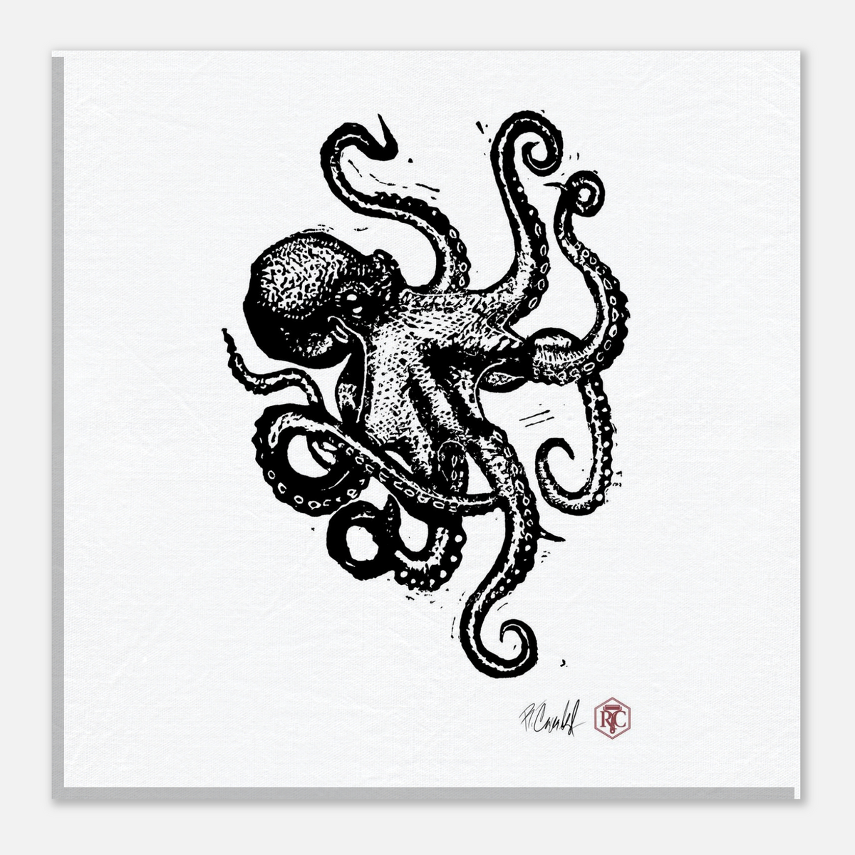 Canvas print 20 × 20 cm with the linocut “Octopus” – front view