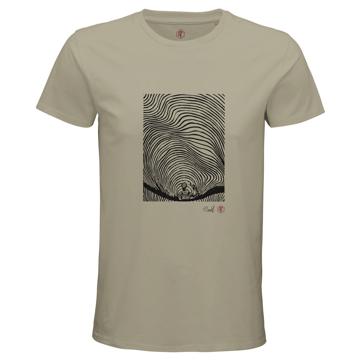 Organic cotton T-shirt with the linocut “Waves” – sand, men’s cut