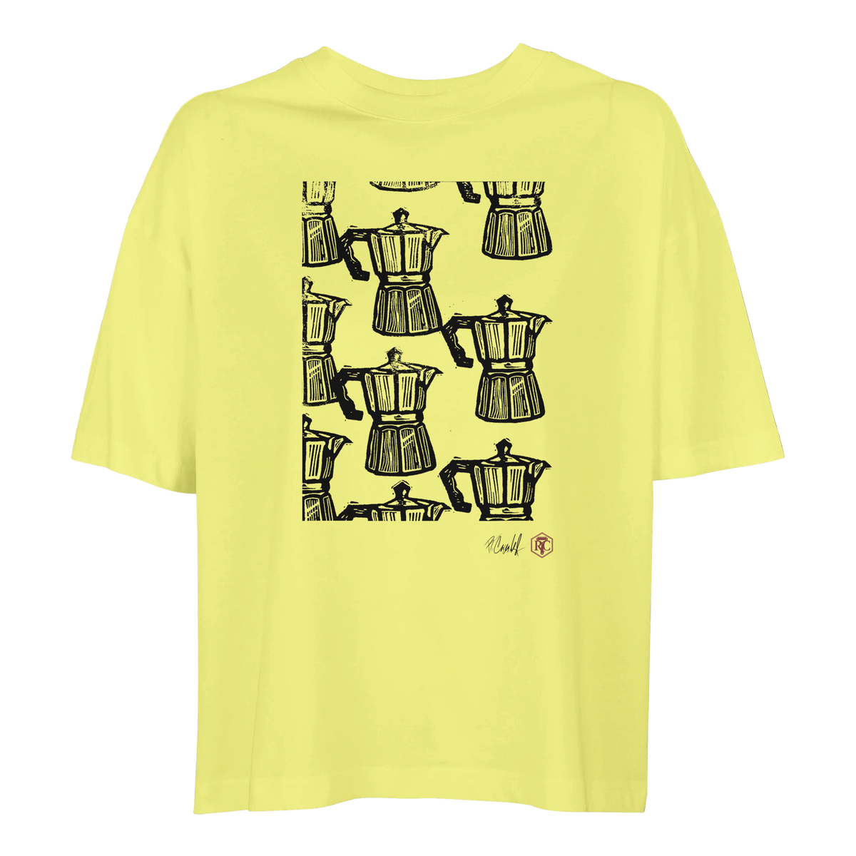 Organic cotton T-shirt with the linocut “Moka” – light yellow, women’s cut