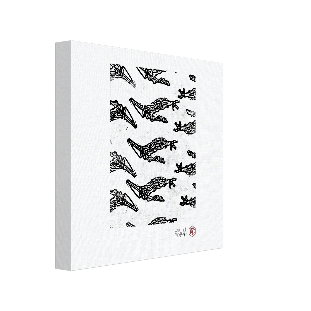 Canvas print 20 × 20 cm with the linocut “Claws” – side view