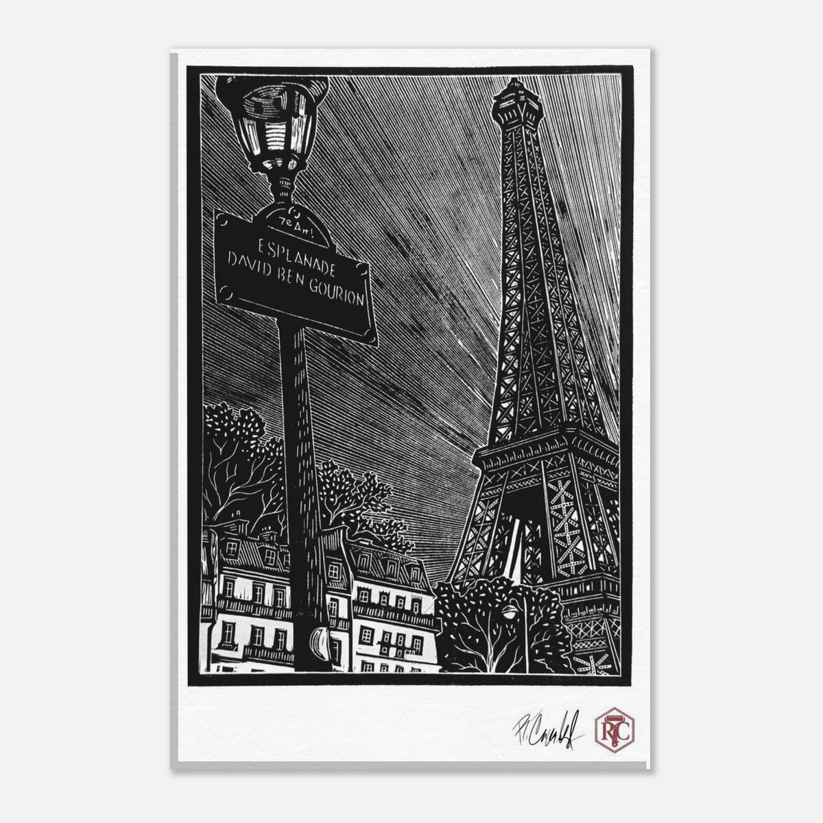 Canvas print 20 × 30 cm with the linocut “Esplanade, Paris” – front view