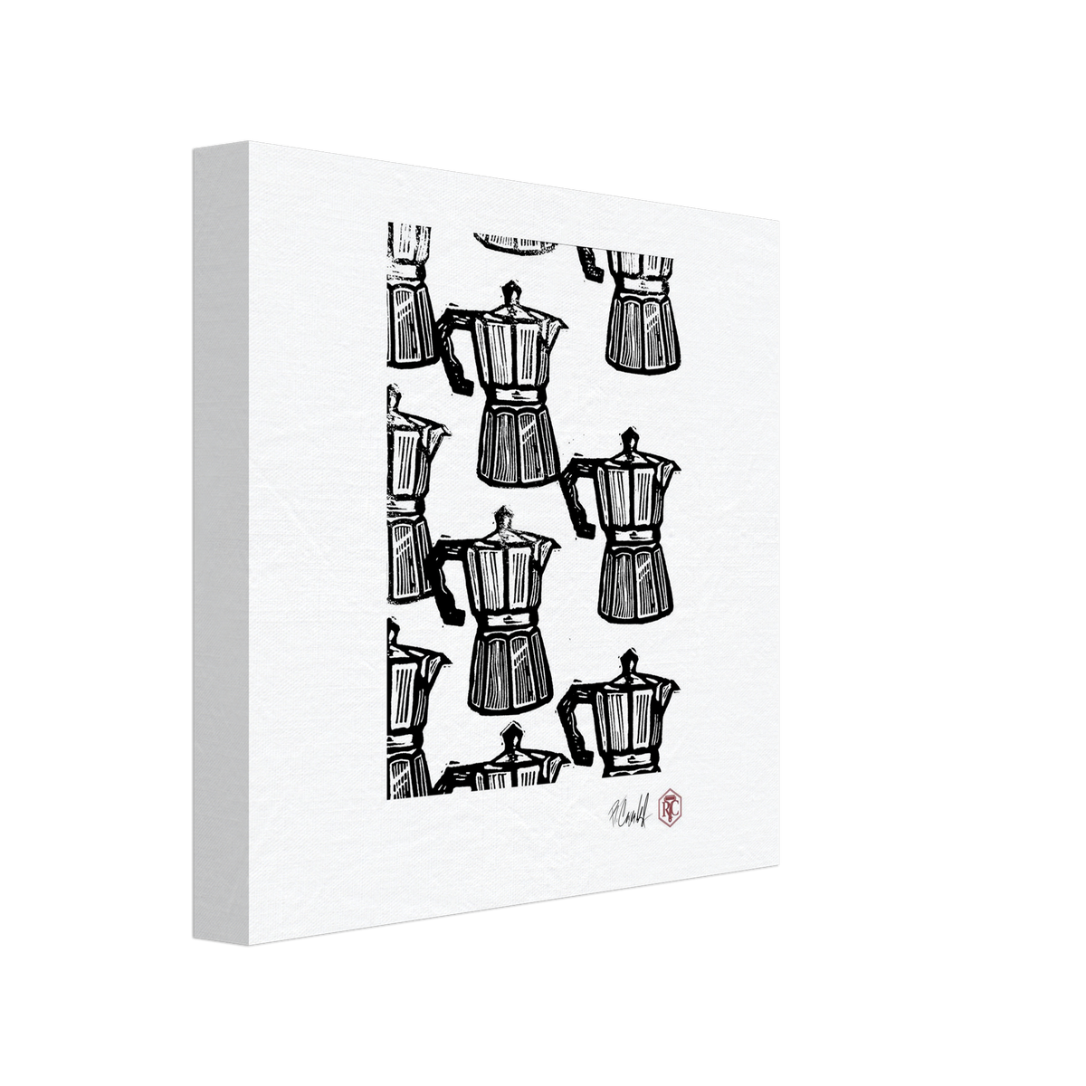 Canvas print 20 × 20 cm with the linocut “Moka” – side view