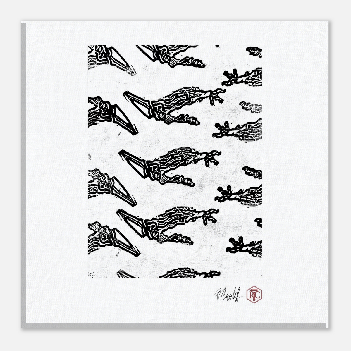 Canvas print 20 × 20 cm with the linocut “Claws” – front view