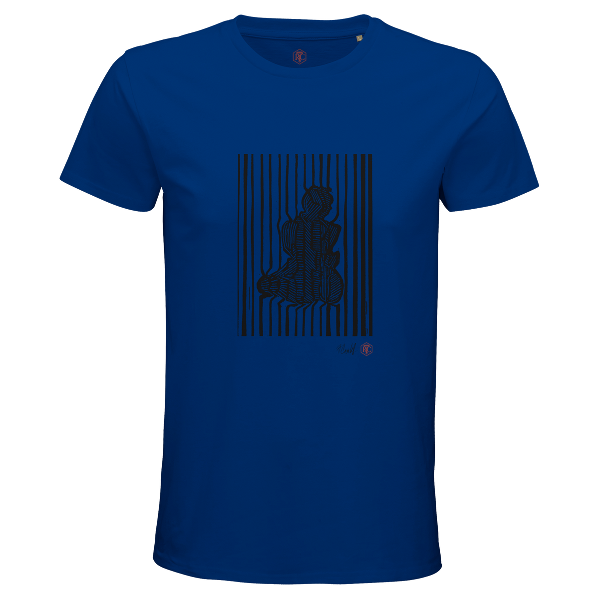 Organic cotton T-shirt with the linocut “Stripes” – royal blue, men’s cut