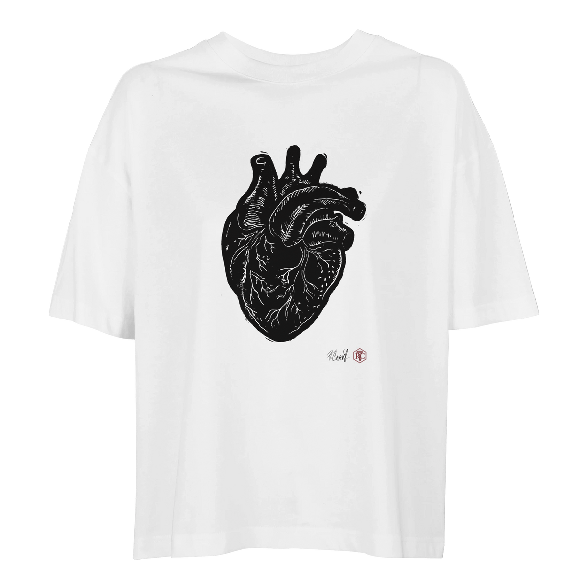 Organic cotton T-shirt with the linocut “Anatomical Heart” – white, women’s cut