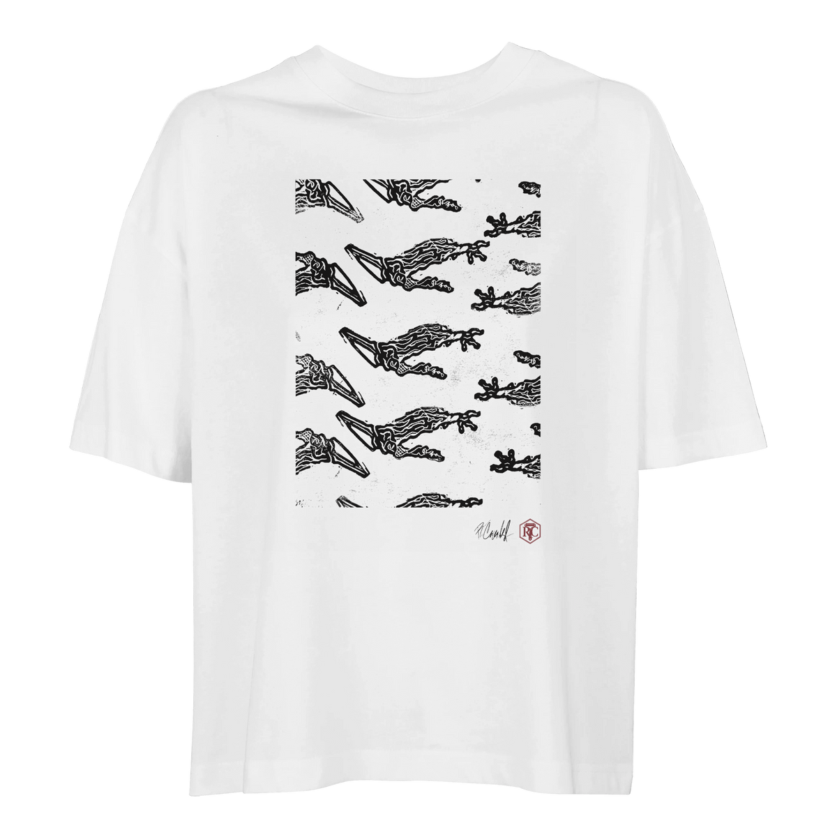 Organic cotton T-shirt with the linocut “Claws” – white, women’s cut