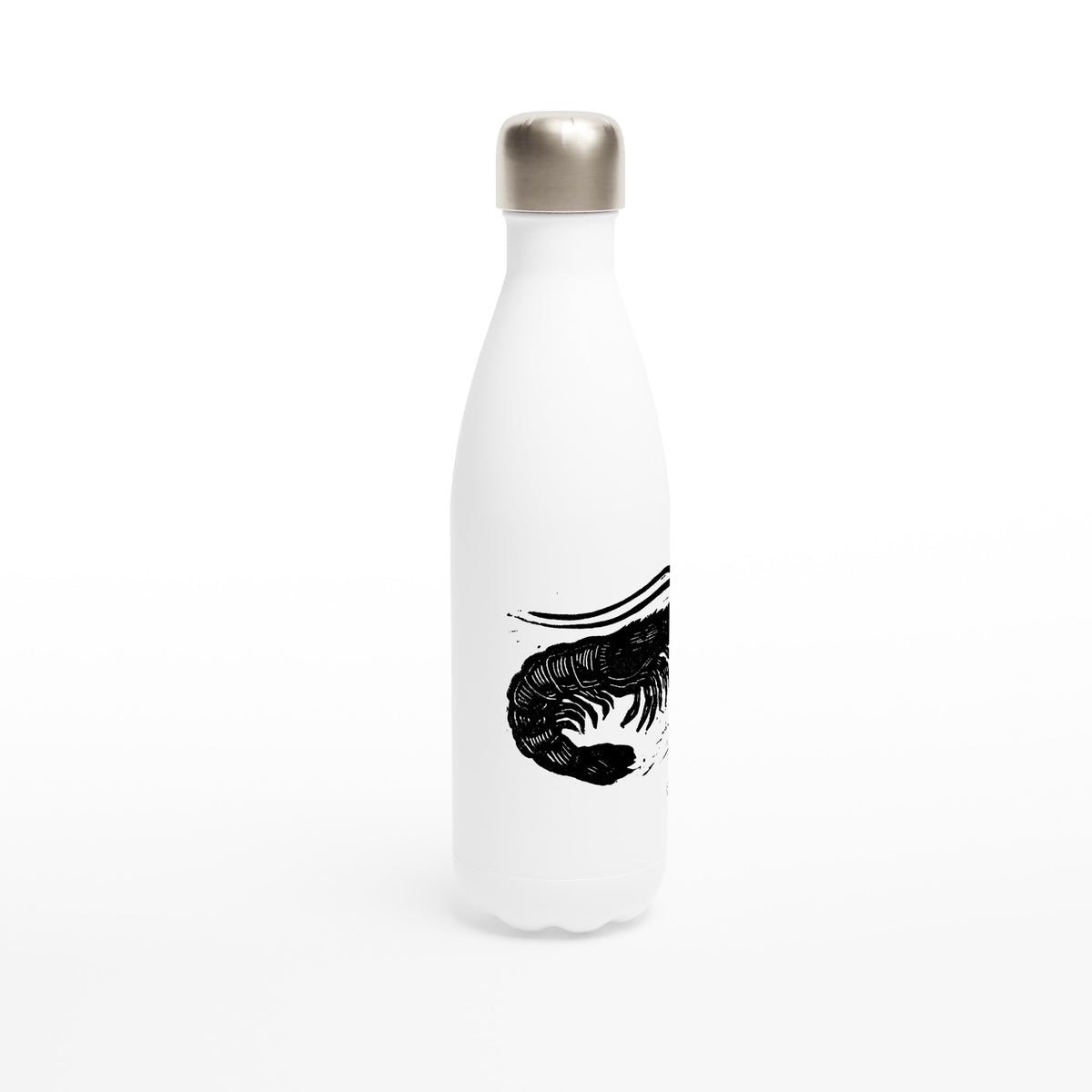 Stainless steel bottle with the linocut “Shrimp” – view 2