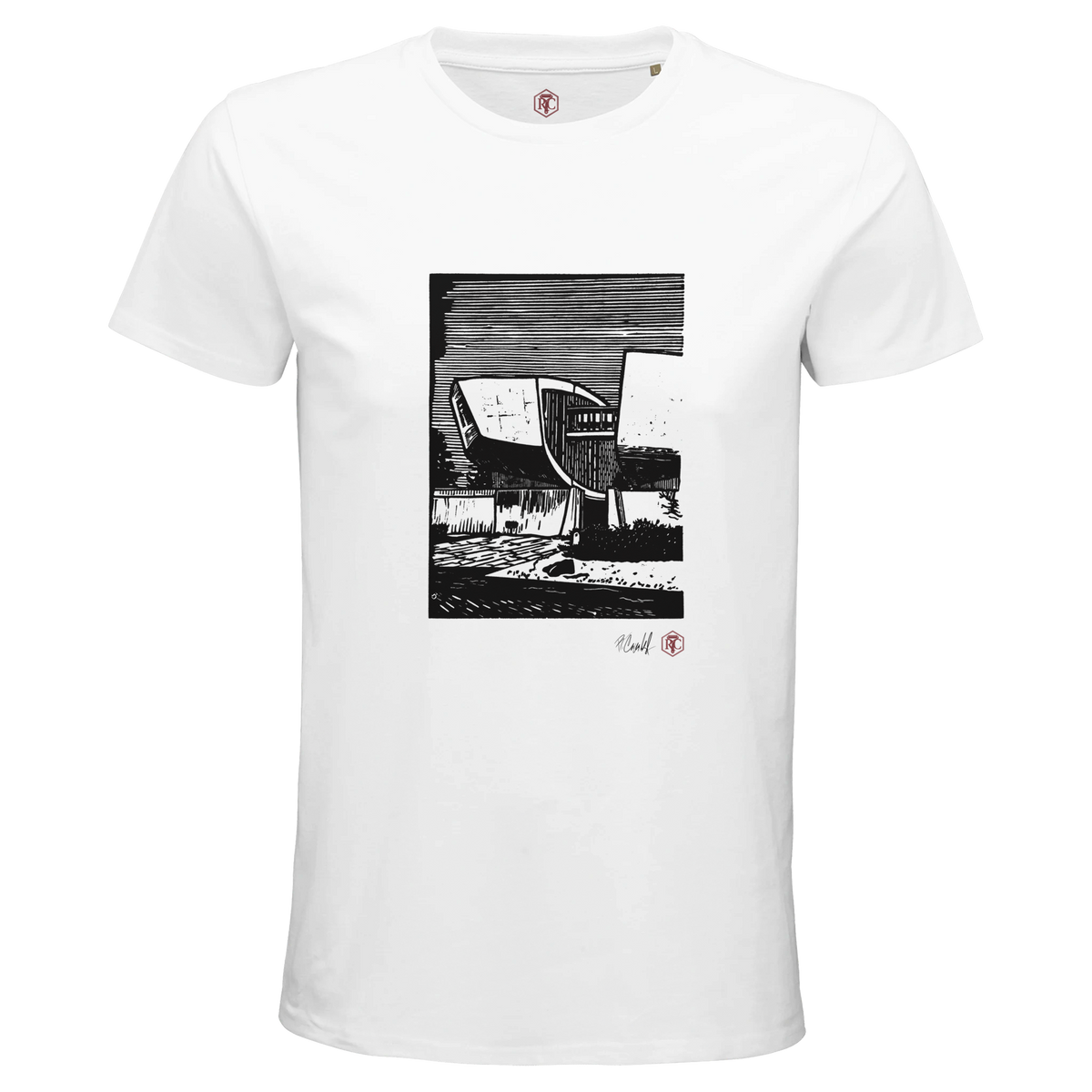Organic cotton T-shirt with the linocut “SNP” – white, men’s cut