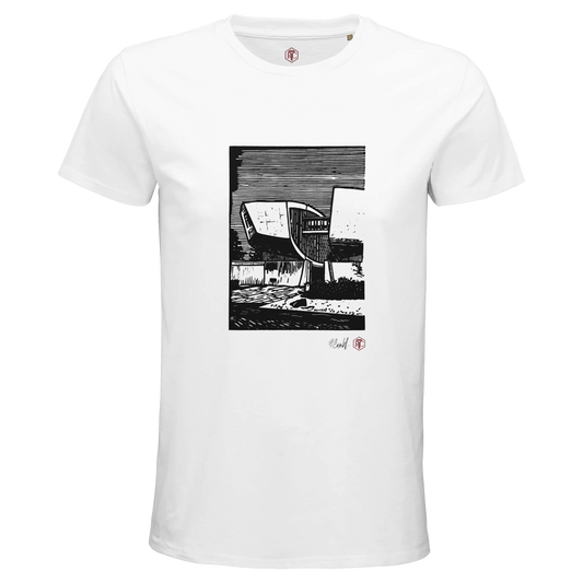 Organic cotton T-shirt with the linocut “SNP” – white, men’s cut