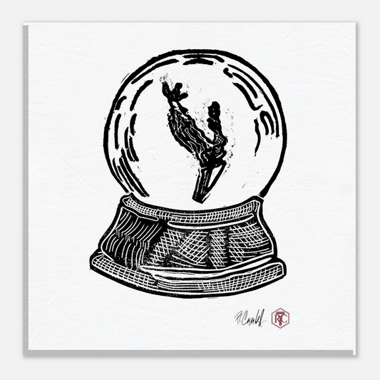Canvas print 20 × 20 cm with the linocut “Snow Globe Branch” – front view