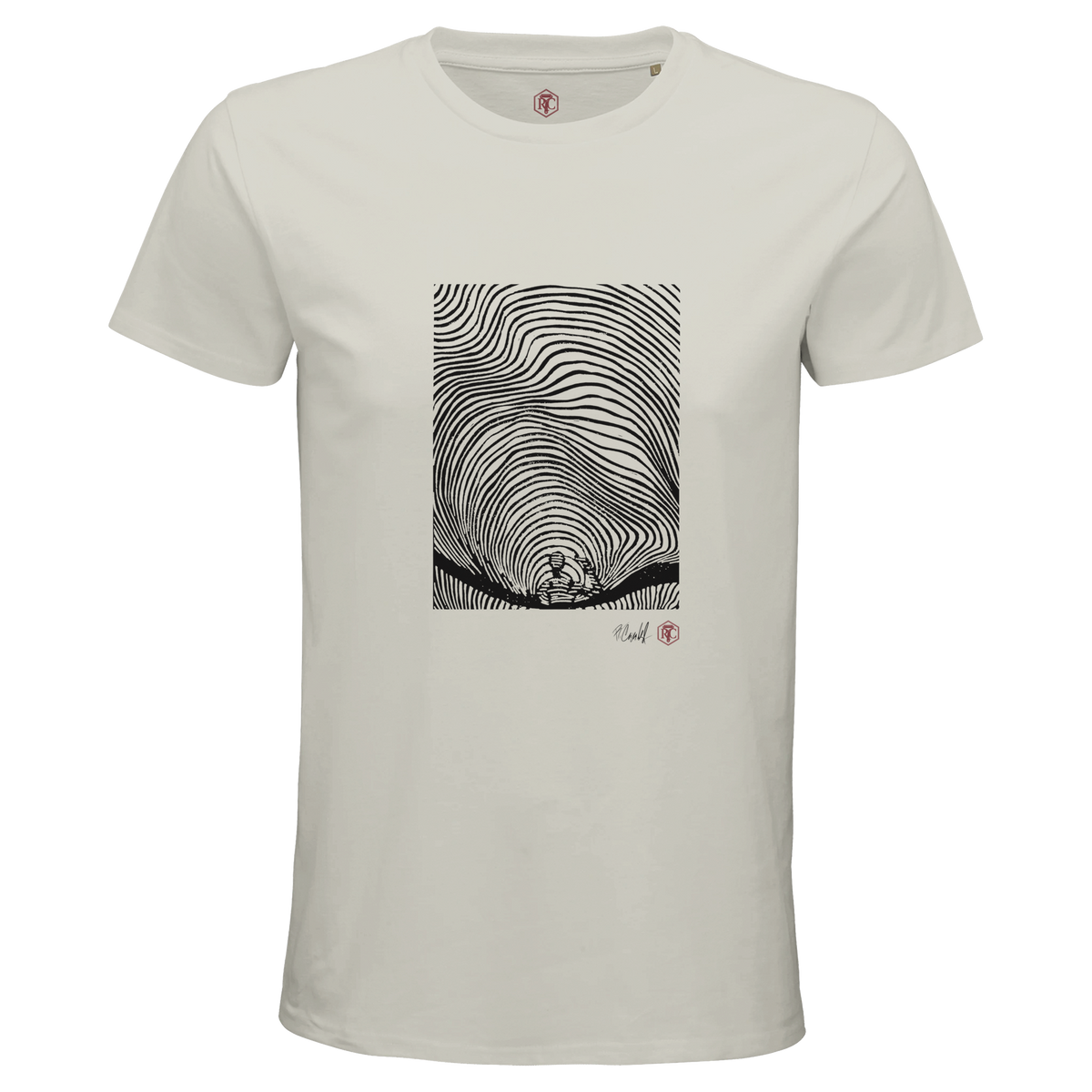 Organic cotton T-shirt with the linocut “Waves” – ash grey, men’s cut