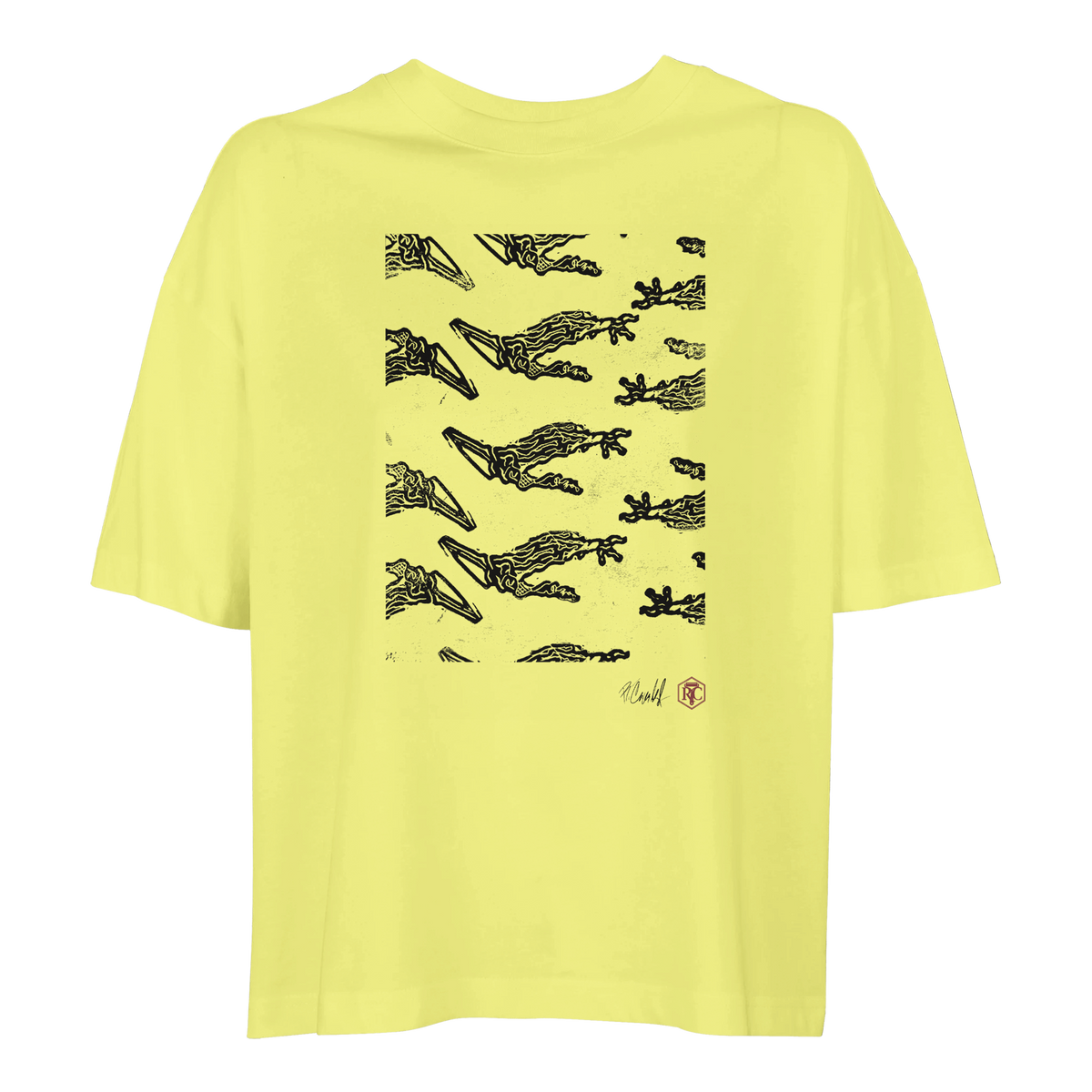 Organic cotton T-shirt with the linocut “Claws” – light yellow, women’s cut