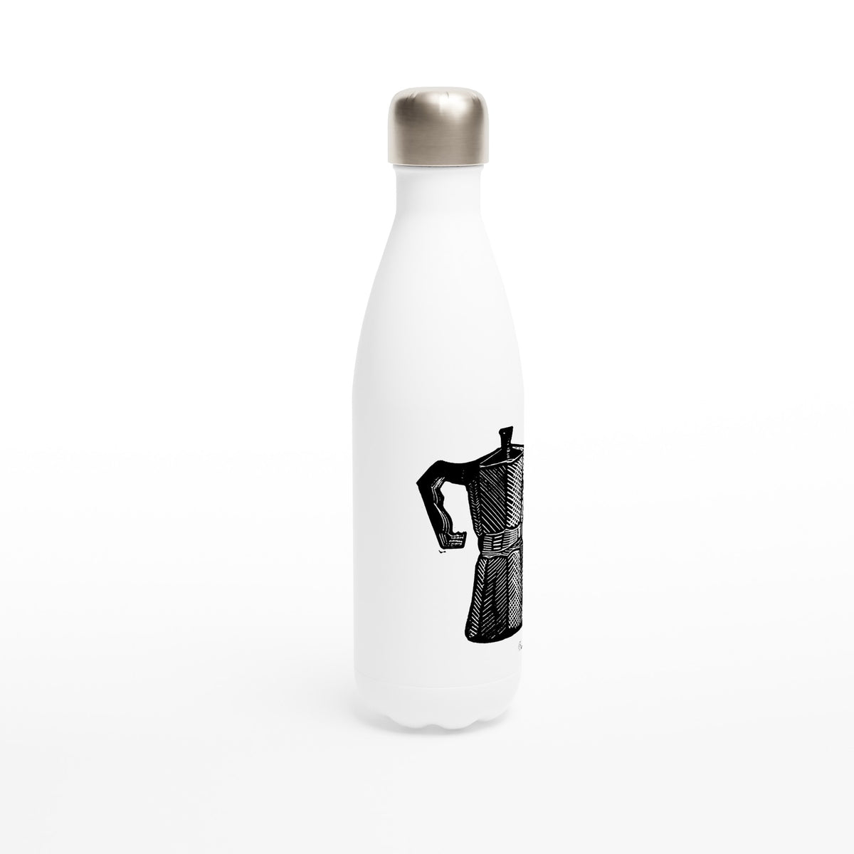 Stainless steel bottle with the linocut “Moka Pot” – view 2
