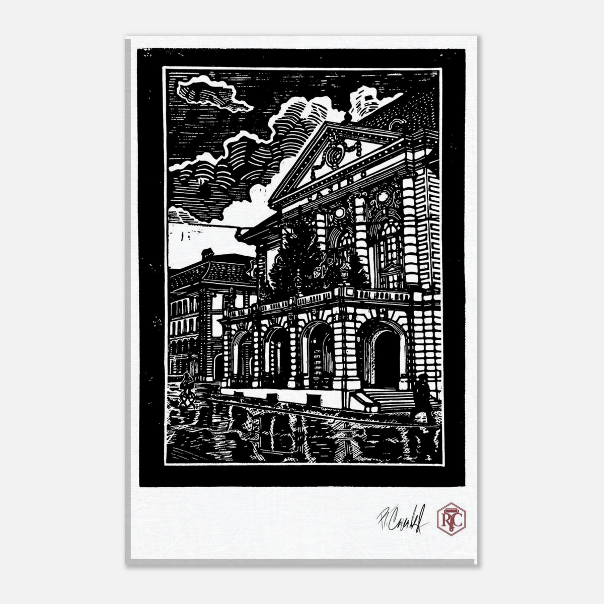 Canvas print 20 × 30 cm with the linocut “Casino Bern” – front view