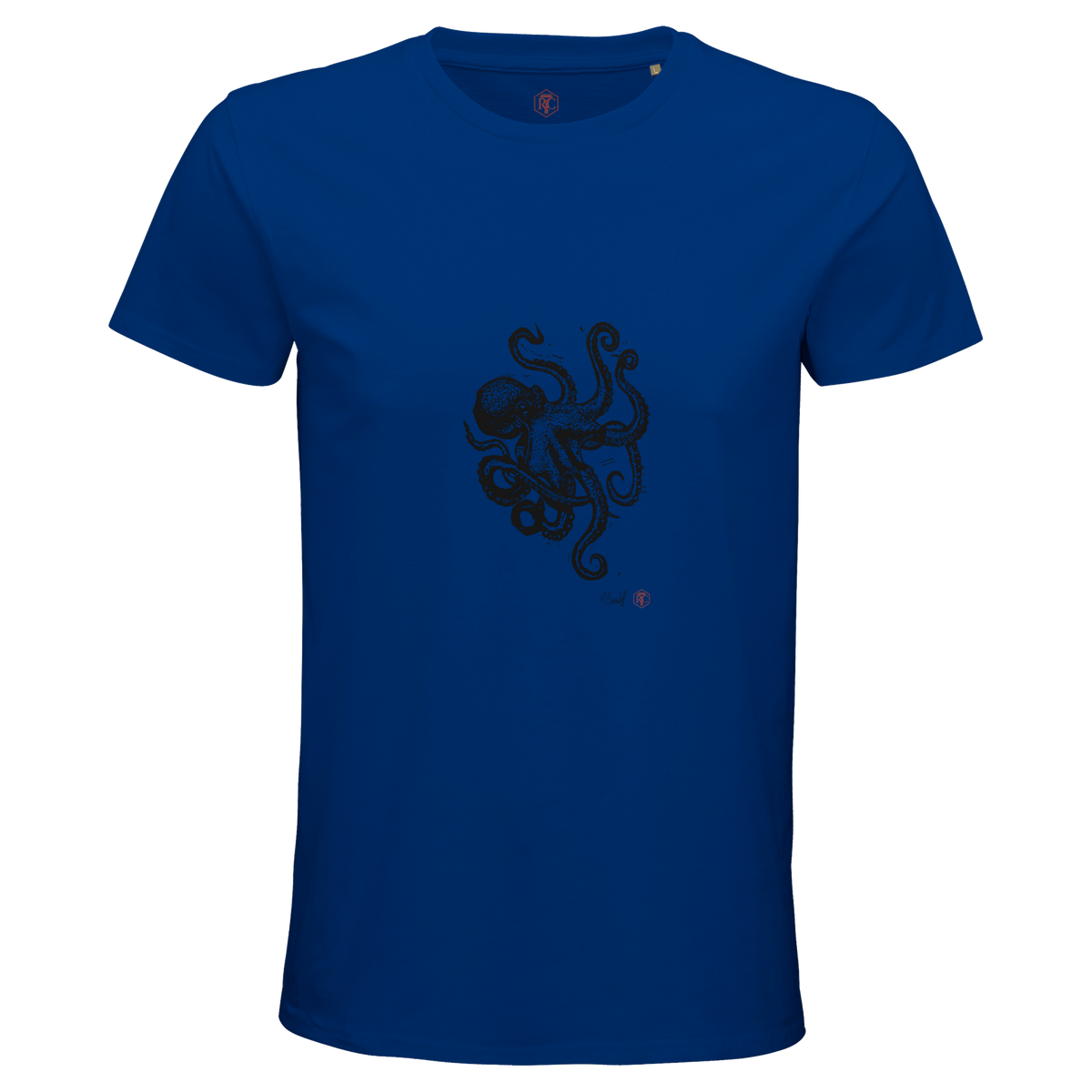 Organic cotton T-shirt with the linocut “Octopus” – royal blue, men’s cut