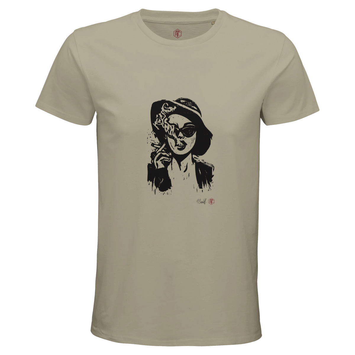 Organic cotton T-shirt with the linocut “Smoke” – sand, men’s cut