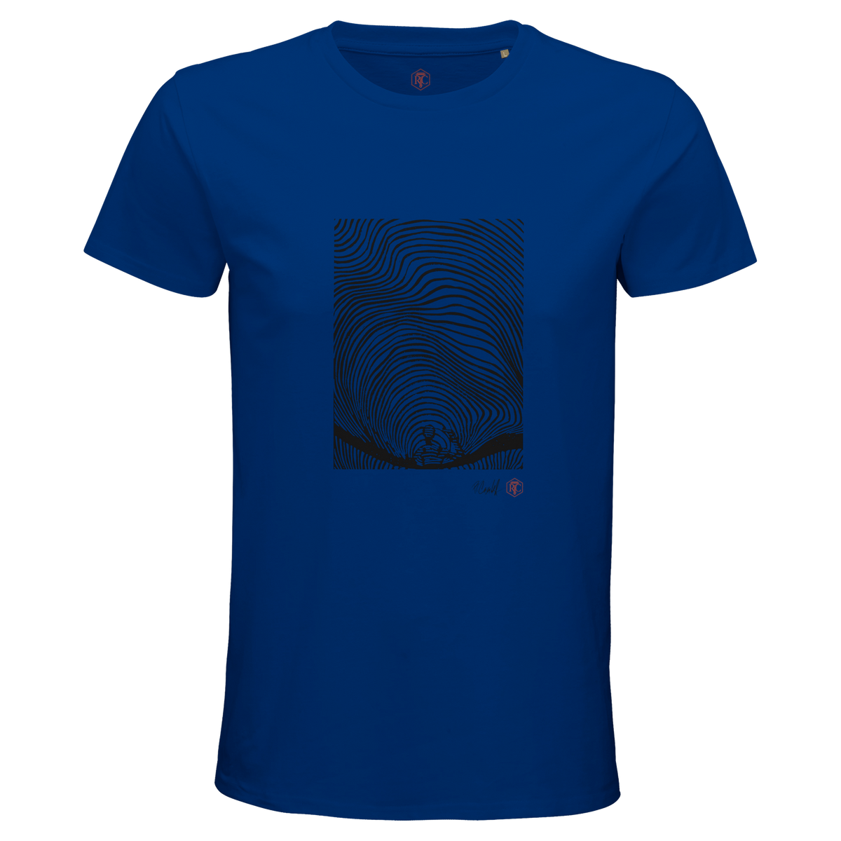 Organic cotton T-shirt with the linocut “Waves” – royal blue, men’s cut